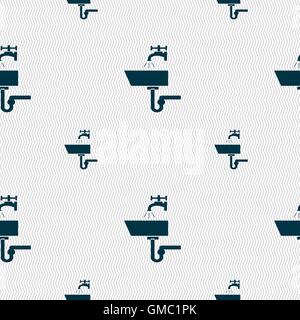 Washbasin icon sign. Seamless pattern with geometric texture. Vector Stock Vector