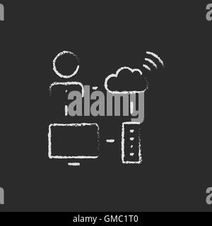 Cloud computing icon drawn in chalk. Stock Vector