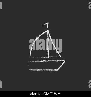 Sailboat icon drawn in chalk. Stock Vector