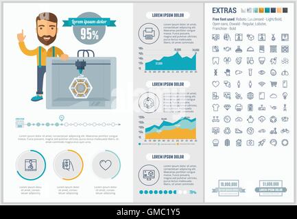 Three D printing flat design Infographic Template Stock Vector