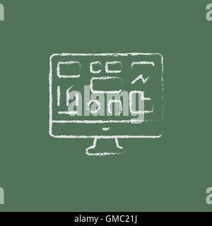 Monitor with a business graph icon drawn in chalk. Stock Vector