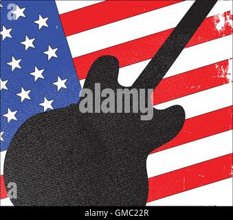 Guitar Silhouette Over Flag Stock Vector