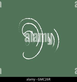 Human ear icon drawn in chalk. Stock Vector