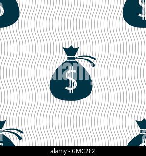 Money bag icon sign. Seamless pattern with geometric texture. Vector Stock Vector