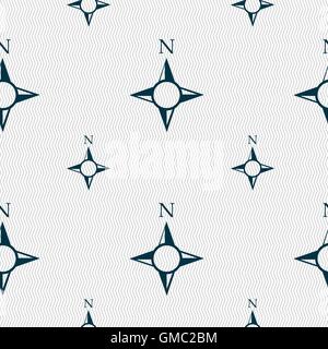 Compass sign icon. Windrose navigation symbol. Seamless pattern with geometric texture. Vector Stock Vector