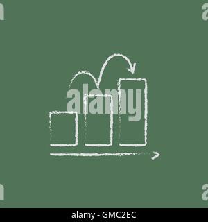 Bar chart upward icon drawn in chalk. Stock Vector