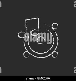 Loudspeakers with music note icon drawn in chalk. Stock Vector