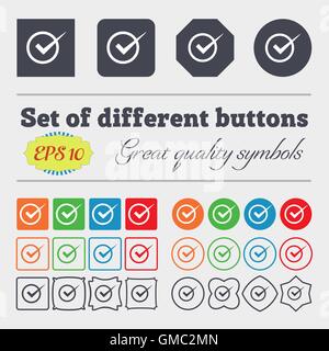 Check mark sign icon. Checkbox button. Big set of colorful, diverse, high-quality buttons. Vector Stock Vector