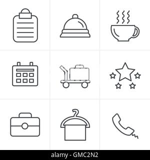 Line Icons Style Hotel and Hotel Services Icons with White Backg Stock Vector