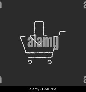Online shopping cart icon drawn in chalk. Stock Vector