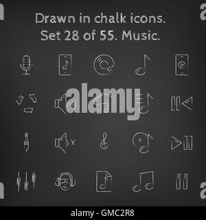 Music icon set drawn in chalk. Stock Vector