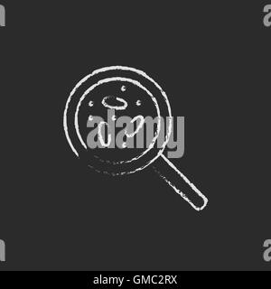 Microorganisms under magnifier icon drawn in chalk. Stock Vector