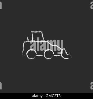 Excavator icon drawn in chalk. Stock Vector