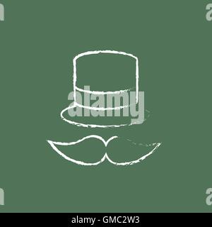 Hat and mustache icon drawn in chalk. Stock Vector