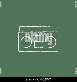 Cassette player icon drawn in chalk. Stock Vector