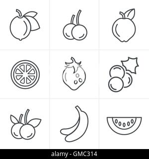 Line Icons Style  Fruit Icons Set, Vector Design Stock Vector