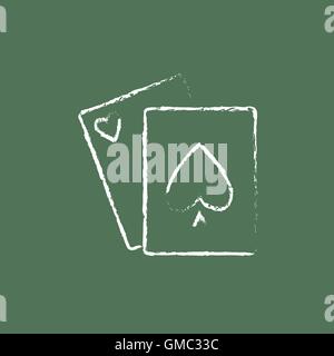 Playing cards icon drawn in chalk. Stock Vector