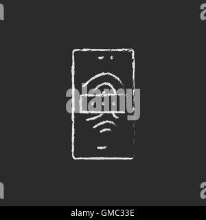 Phone fingerprint icon drawn in chalk. Stock Vector