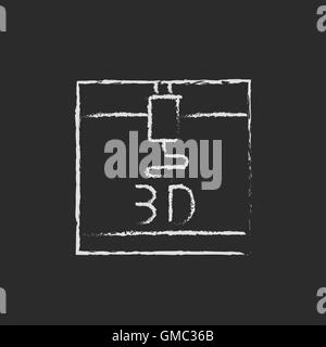 Three D printing icon drawn in chalk. Stock Vector