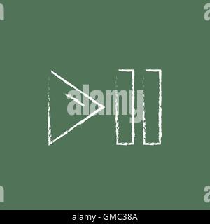 Pause  and next button icon drawn in chalk. Stock Vector