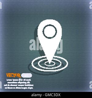 Map pointer icon sign. On the blue-green abstract background with shadow and space for your text. Vector Stock Vector