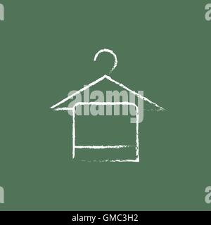 Towel on hanger icon drawn in chalk. Stock Vector