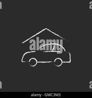 Car garage icon drawn in chalk. Stock Vector