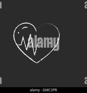 Heart with cardiogram icon drawn in chalk. Stock Vector