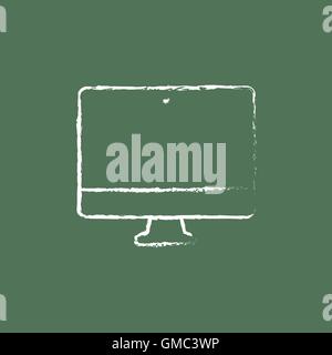 Computer monitor icon drawn in chalk. Stock Vector