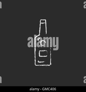 Glass bottle icon drawn in chalk. Stock Vector