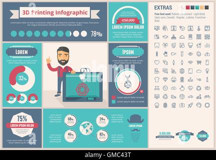 Three D printing flat design Infographic Template Stock Vector