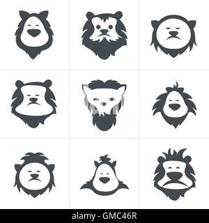 Black vector lion face icon isolated on white Stock Vector