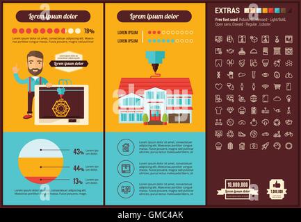 Three D printing flat design Infographic Template Stock Vector