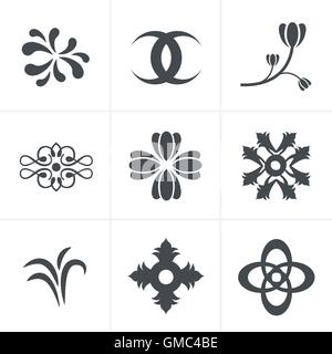 Set hand drawn black silhouettes flowers Icons Set, Vector Desig Stock Vector