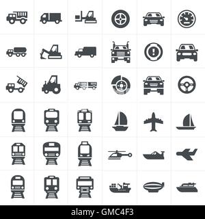 vector black transport icons set on gray Stock Vector