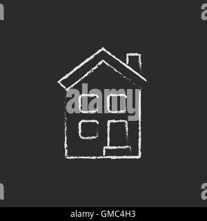 Two storey detached house icon drawn in chalk. Stock Vector