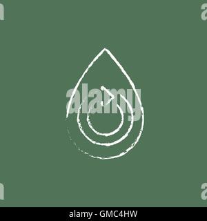 Water drop with circular arrow icon drawn in chalk. Stock Vector