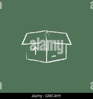 Open box with arrow icon drawn in chalk. Stock Vector