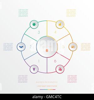 Circles from coloured lines, template infographic six positions Stock Vector