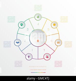 Circles from coloured lines, template infographic seven positions Stock Vector