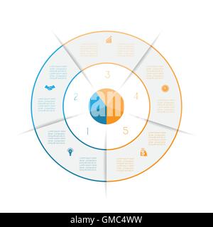 Ring from colored lines infographic, can be used for workflow layout, diagram, web design, five number options, steps, text area Stock Vector