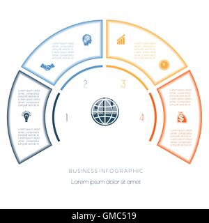 Semicircle template from infographic, can be used for workflow layout, diagram, web design, four number options, steps Stock Vector