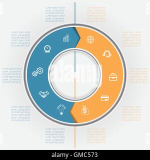 Template for Infographics business conceptual cyclic processes, colour ring from arrows two positions for text area Stock Vector