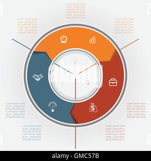 Template for Infographics business conceptual cyclic processes, colour ring from arrows three positions for text area Stock Vector