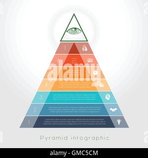 Template Infographic business process colorful pyramid for seven text area Stock Vector