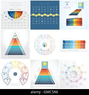 Set of Business Infographic Templates for text area nine position, possible to use for workflow, banner, diagram, web design Stock Vector