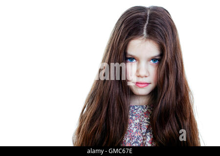 Portrait of beautiful little girl, studio on white background Stock Photo