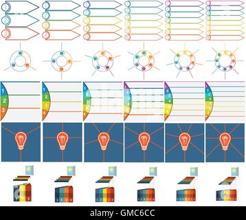 Numbered 30 Templates Infographics with text area on three, four, five, six, seven and eight position possible to use for work f Stock Vector