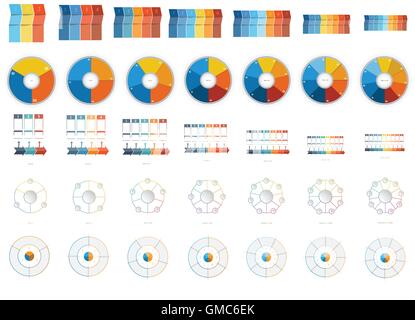 Numbered 35 Templates for Infographics with text area on three, four, five, six, seven, eight,  nine position Stock Vector