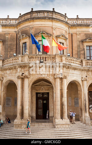 Palazzo Ducezio, the Town Hall, Corso Vittorio Emanuele, Noto, Sicily, Italy Stock Photo